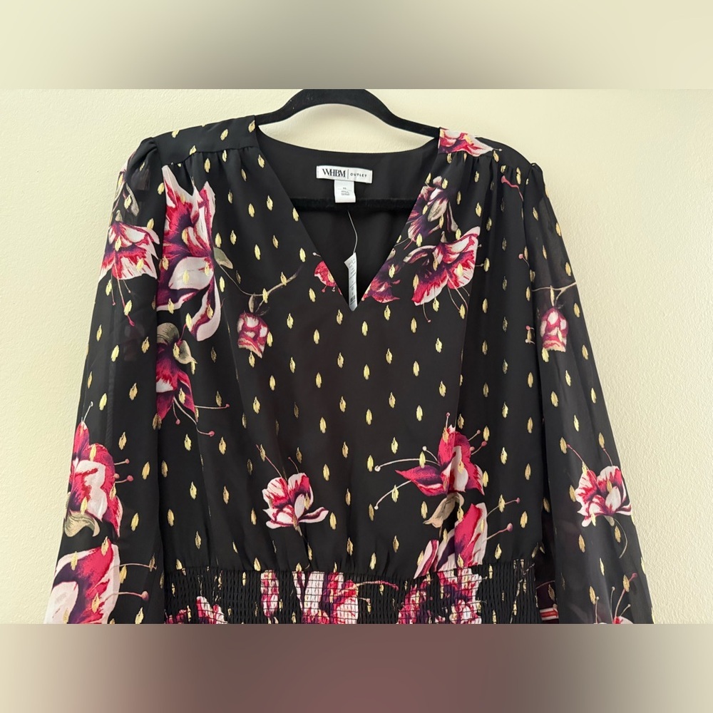 NWT White House Black Market‎ Outlet Metallic Floral Long Sleeve Maxi Dress - 10 - Picture 4 of 9